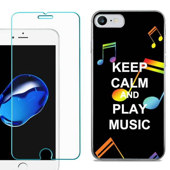 For Apple iPhone SE 2020 Case, Slim-Fit TPU Phone Case, with Tempered Glass Screen Protector, by OneToughShield ® - Keep Calm Music