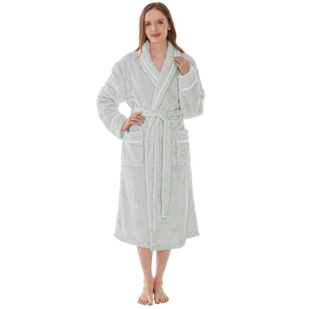 PAVILIA Women Plush Fleece Robe, Light Grey Soft Textured Bathrobe ...