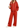 thumbnail image 5 of vdgthytj Womens Sweatsuits 2 Piece Set Full Zip Drawstring Hooded Jackets Wide Leg Pants Fall Winter Athleisure Tracksuits(X-Large,Red), 5 of 7
