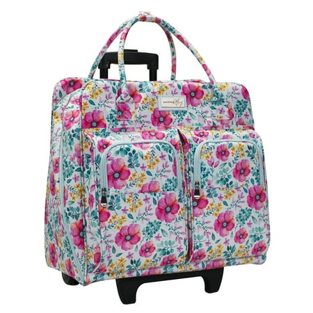 Everything Mary Deluxe Light Blue Floral Rolling Sewing Machine Case