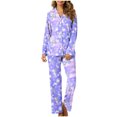 thumbnail image 3 of Mifsaly Christmas Pajama Sets for Women Xmas Trees Print Loose 2 Piece Pjs Long Sleeve V-Neck Sleepwear Lapel Button Down Nightwear High Waist Wide Leg Pants with Pockets 2025 Holiday Homewear, 3 of 7