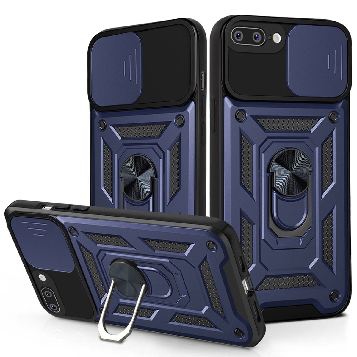 Xilaimitoo for iPhone 8 Plus Case, iPhone 7 Plus Case with Slide Camera Cover, Military-Grade Phone Case with Upgrade Kickstand for iPhone 8 Plus/7 Plus, Blue
