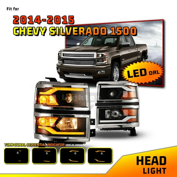 Replacement Headlight Assembly Fit for 2014-2015 Chevrolet Silverado 1500 Switchback Sequential DRL Bar Projecto with Led Turn Signal