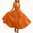 thumbnail image 2 of Karymi Summer Dresses for Women Halter Deep V Maxi Dress, Solid Sleeveless High Waist Pleated A-Line Flowy Long Evening Party Dress, 2 of 7