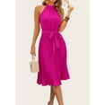 thumbnail image 5 of FreshPretty Women's Summer Sleeveless Halter Neck Pleated Midi Cocktail Dresses A Line Flowy Beach Sun Dress with Belt, 5 of 5