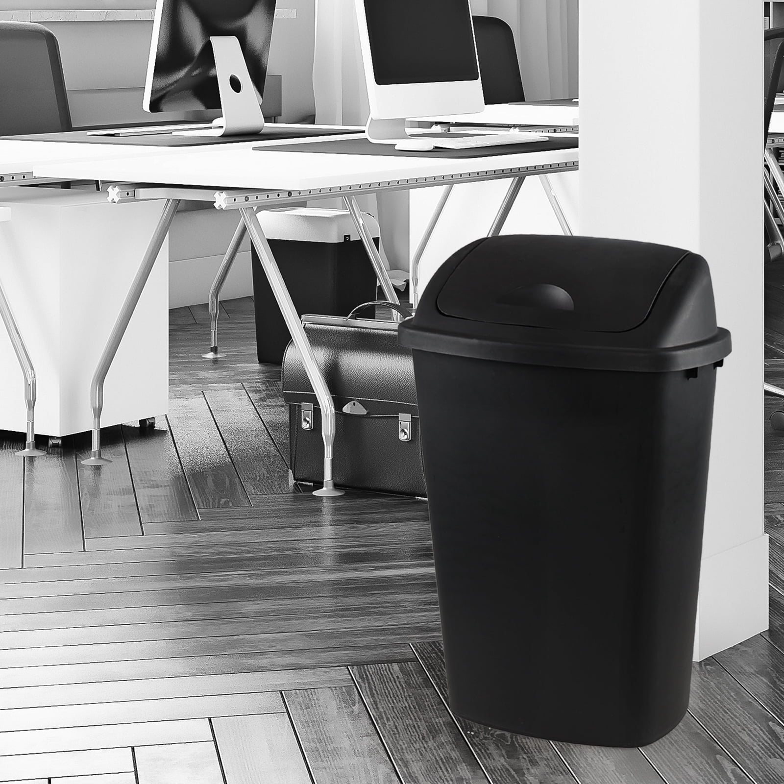 Minekkyes 4 Packs Kitchen Trash Can 13 Gallon with Swing Lid, Plastic Tall Garbage Can, Large 50L Waste Bin for Home, Office, Garage, Restaraunt (Black)