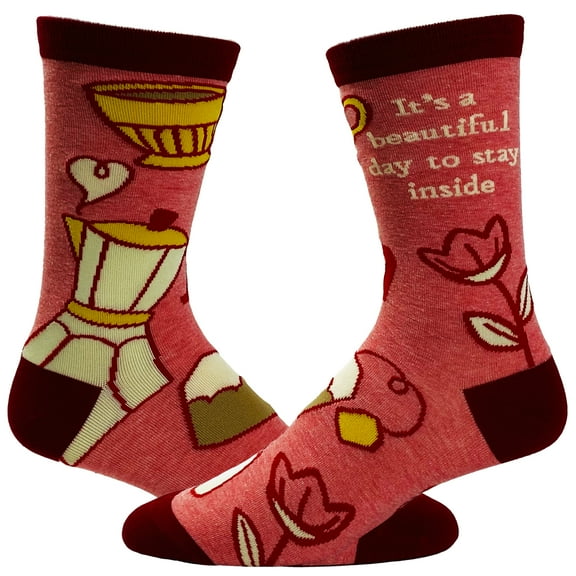 Women's It's A Beautiful Day to Stay Inside Socks Funny Introvert Coffee Lover Novelty Footwear