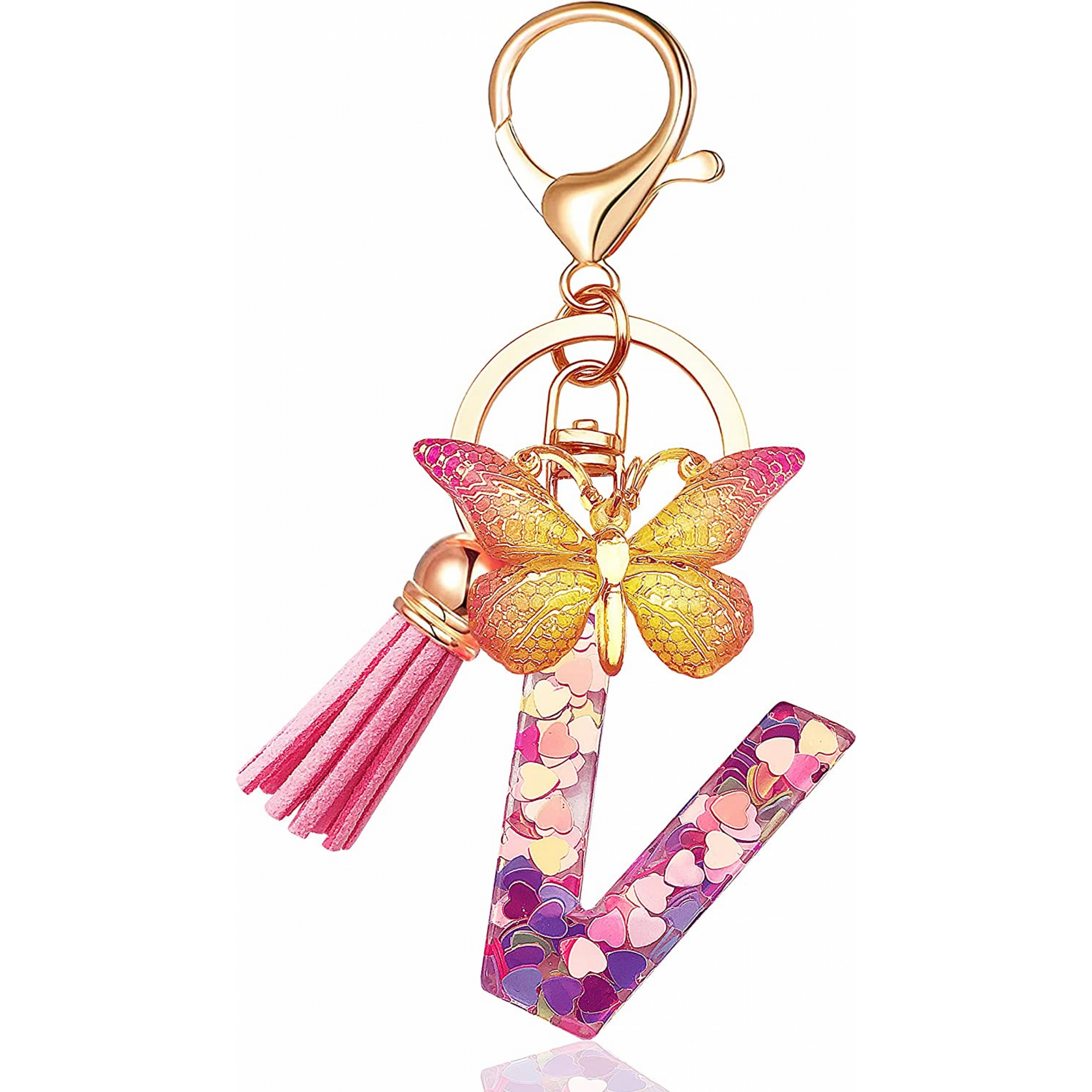 Keychains Accessories For Women Kids Cute Keychain Initial Letter Pink  Tassel Butterfly Car Key Chains B