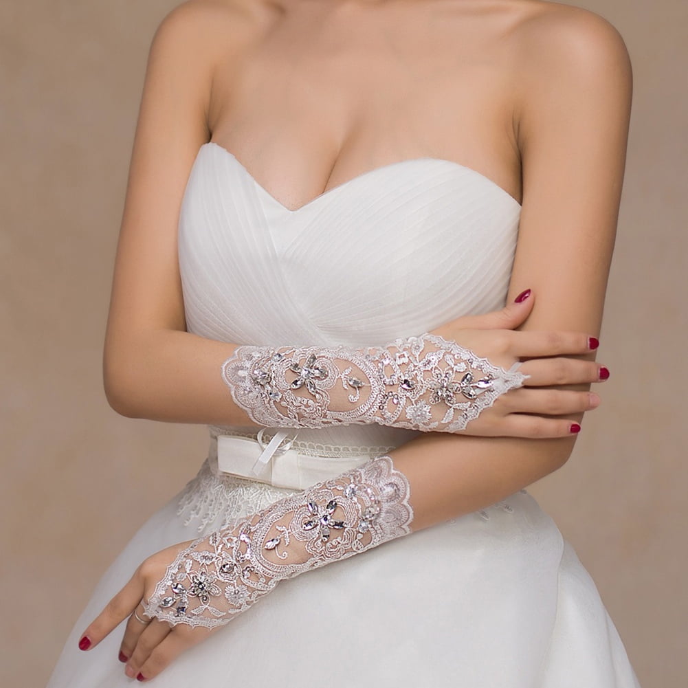 New Arrival Red Flower lace long fingerless bridal wedding Gloves Accessories 