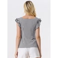 thumbnail image 3 of Top de verano a cuadros para mujer Blusa de manga con volantes y cuello cuadrado Negro M, 3 of 5