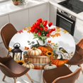 thumbnail image 2 of Round Table Cover 36-44 Inch Pumpkins Fall Waterproof Reusable Table Cloth Round Fitted Vinyl Tablecloth with Elastic Edged for Parties Outdoors, Thanksgiving Leaves Floral Checkered, 2 of 9