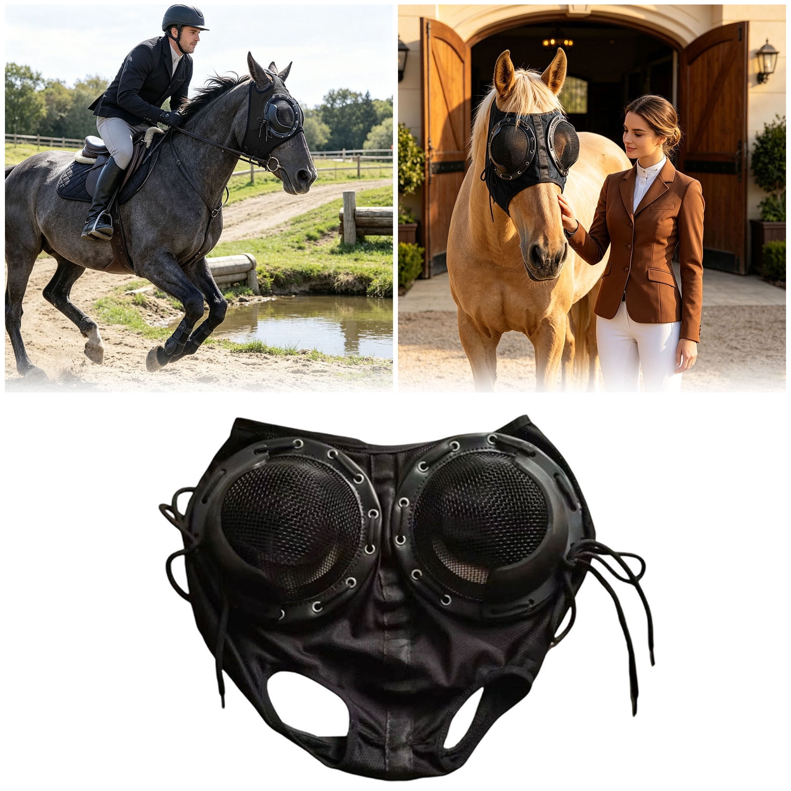 Windproof Mesh Horse Goggles Made Of Fine Mesh Suitable For For Horse Eyes In Outdoor Settings. Pet Supplies Horse Racing Goggles Black
