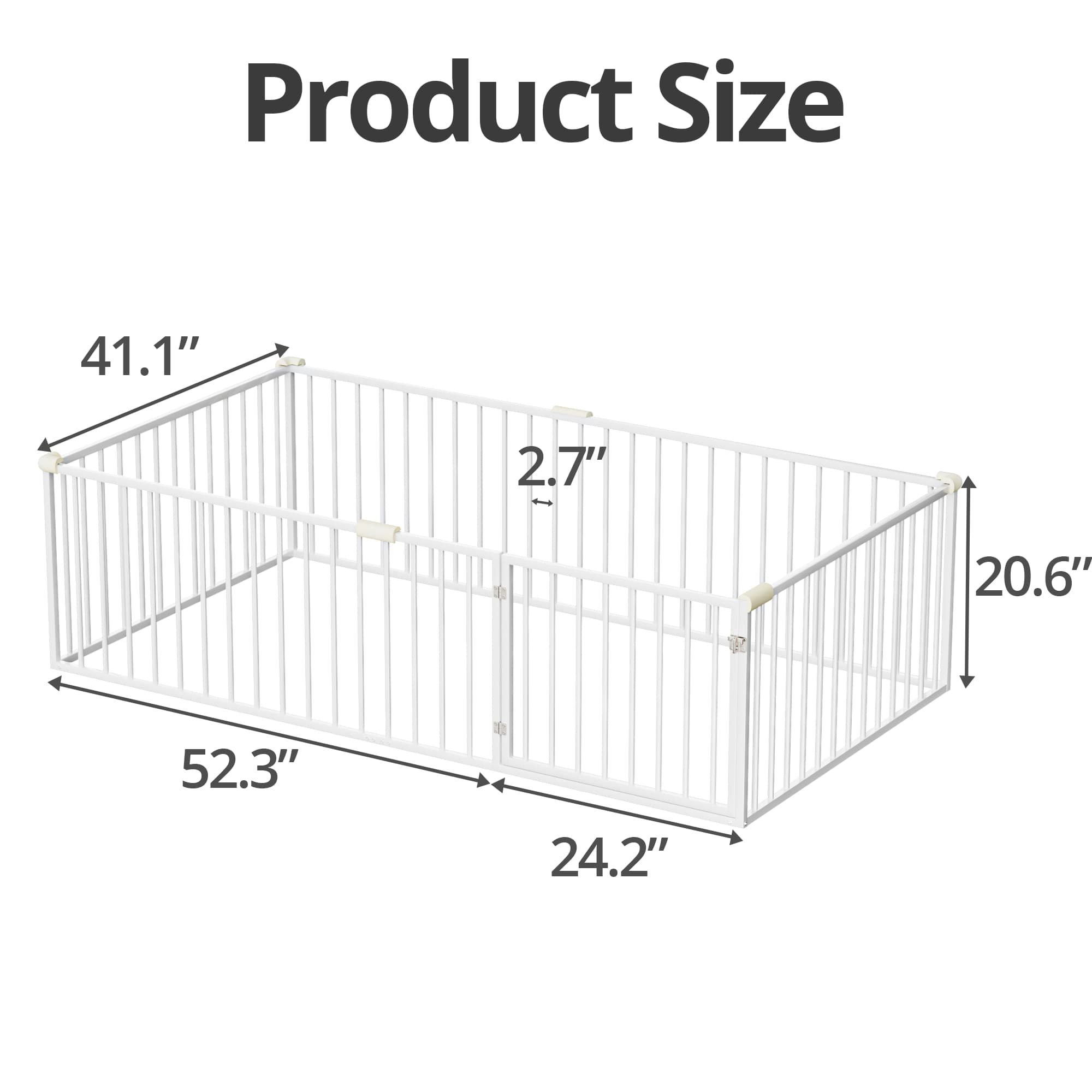Twin Size Montessori Floor Bed with Safety Fence and Door, Metal Floor Bed Frame with Rails, Minimalist Versatile Floor Bed for Children Bedroom, Toddlers, Boys Girls, Kids Playroom, White