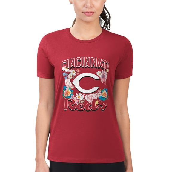 Women's G-III 4Her by Carl Banks Red Cincinnati Reds Super-Slim Fit Lightweight Flowers Graphic T-Shirt
