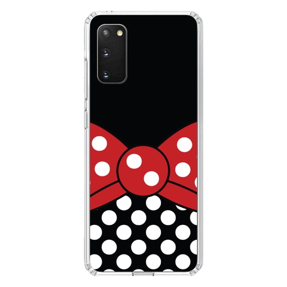 DistinctInk Clear Shockproof Hybrid Case for Galaxy S20 ULTRA / 5G (6.9" Screen) - TPU Bumper, Acrylic Back, Tempered Glass Screen Protector - Black White Polka Dot Red Bow Minnie