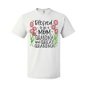 Inktastic Blessed to Be a Mom, Grandma, and Great Grandma Pink Flowers T-Shirt