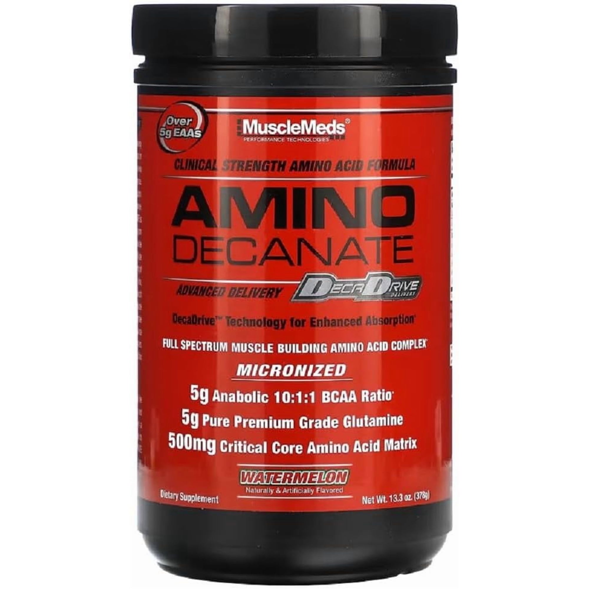 MuscleMeds Amino Decanate – 5 g Leucine‑Loaded BCAAs, 5 g Glutamine & 500 mg CCAA Matrix – Watermelon, 13.5 oz (30 Servings)