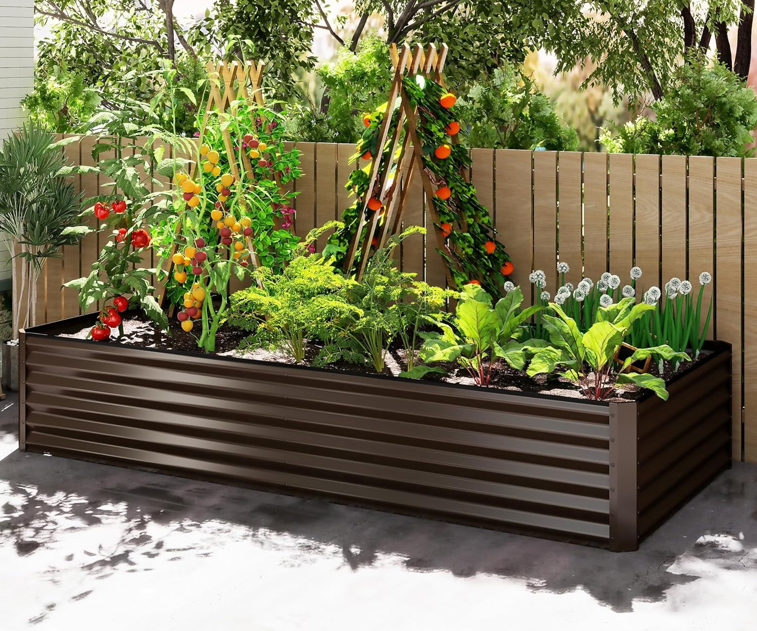 Galvanized Raised Garden Bed, Outdoor Planter Garden Boxes Large Metal Planter Box for Gardening Vegetables Fruits Flowers, Brown 8x4x1.5Ft