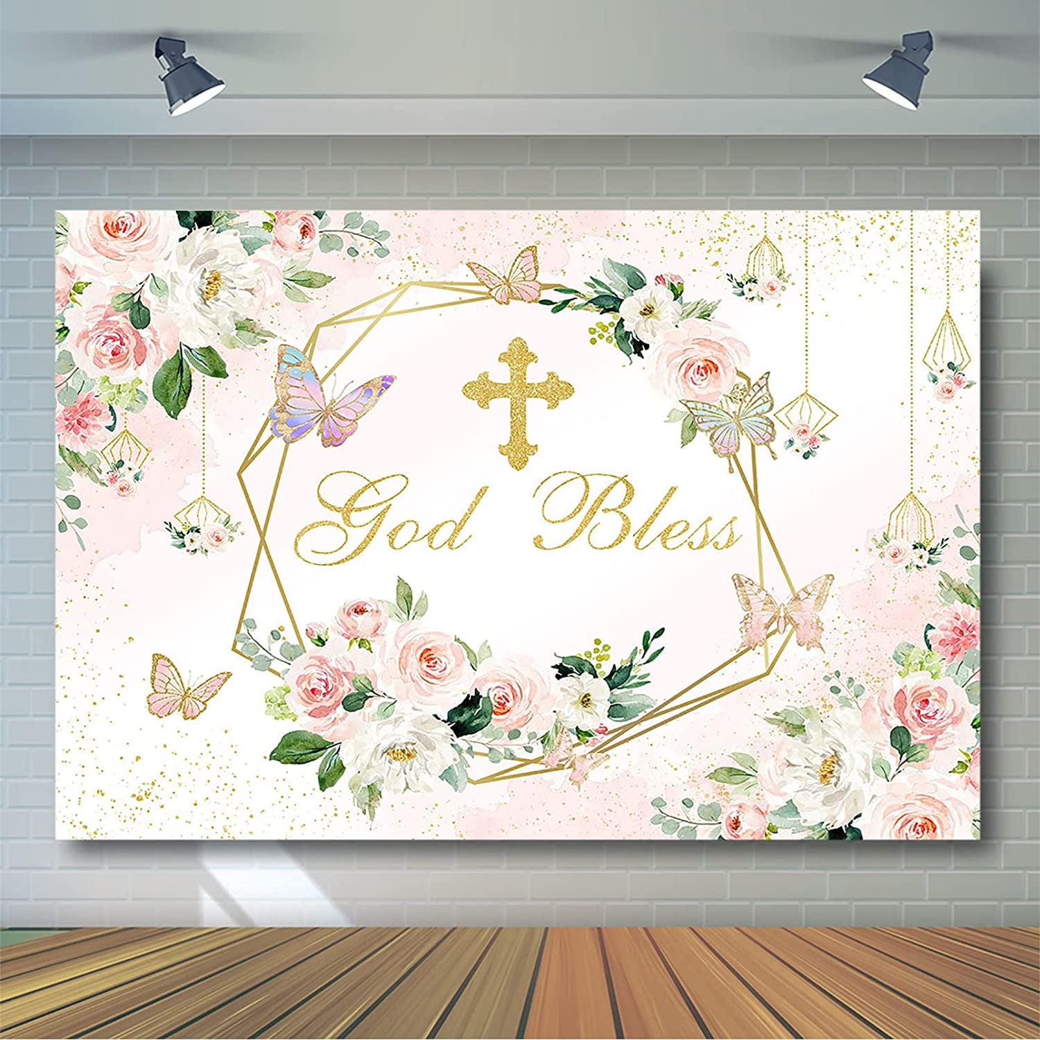 God Bless Backdrop for Girl Baptism Party First Communion Confirmation  Decorations Blush Pink and Gold Floral Christening Photography Background  Photoshoot (7x5ft) | Walmart Canada