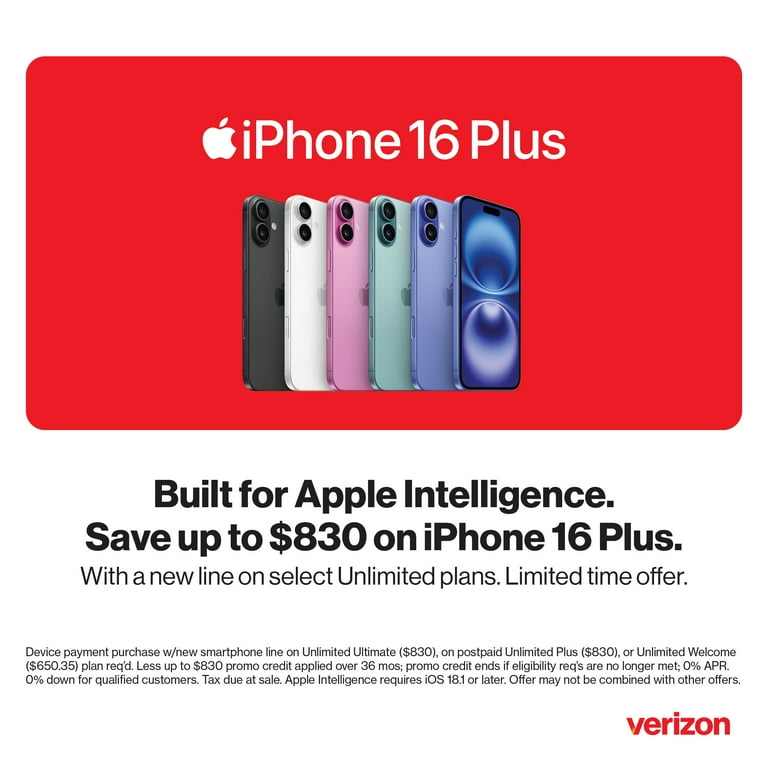 Verizon iPhone 16 Plus 128GB Black. Apple Intelligence. - Walmart.com