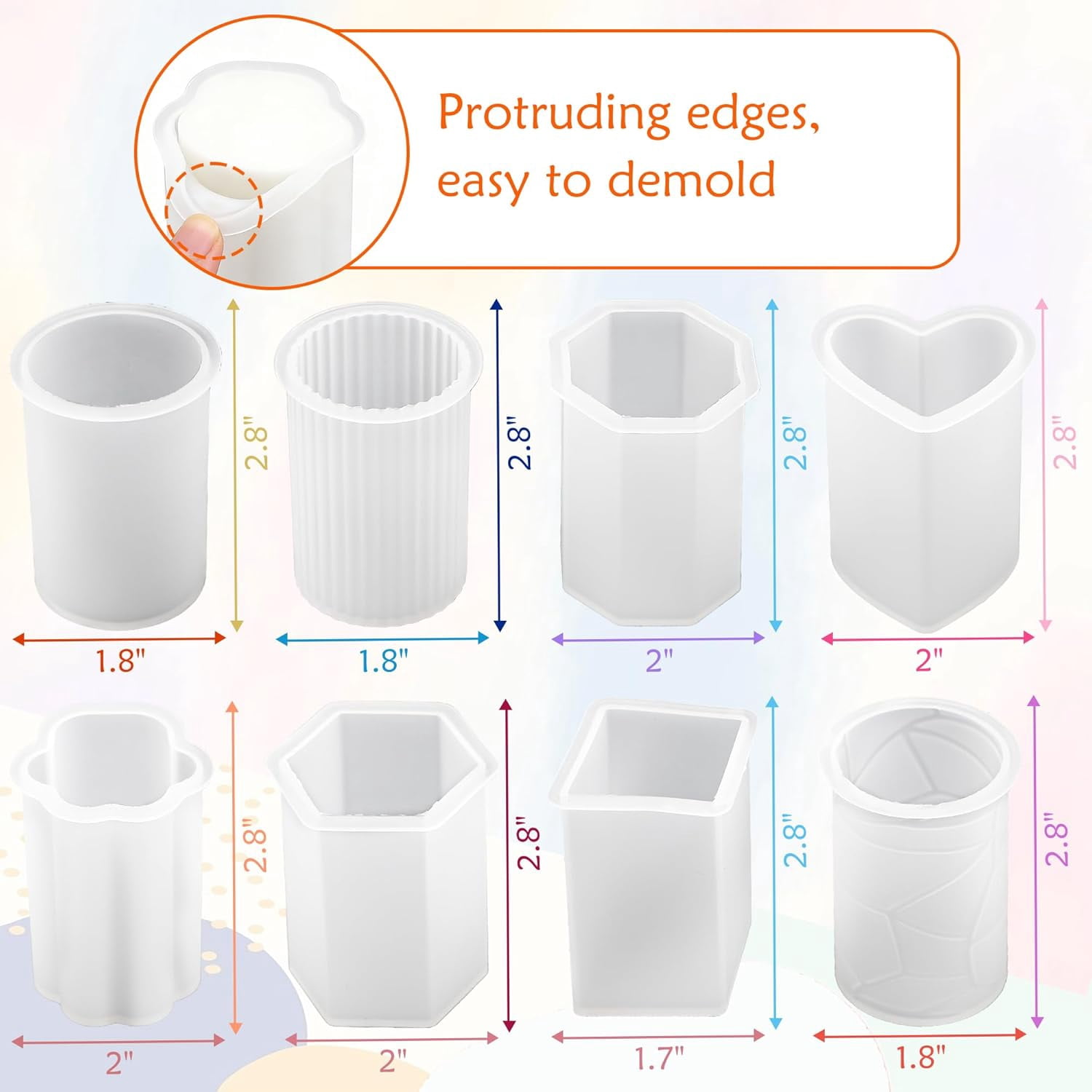 Silicone Candle Molds, Multiple Shape 3D Cylinder Hexagon Heart Flower Cylinder Molds for Candle Making, Reusable Easy Release Silicone Molds for DIY Handmade Aromatherapy Candles, Soap, Resin Crafts