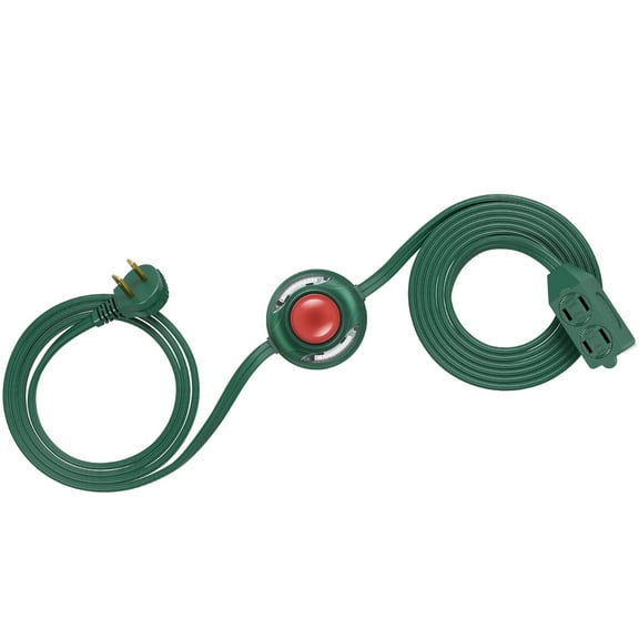 DEWENWILS 12 FT Indoor Extension Cord with 3 Outlets for Christmas Lights,Foot Switch Flat Plug, 2-Prong 16/2C, Green, ETL Listed