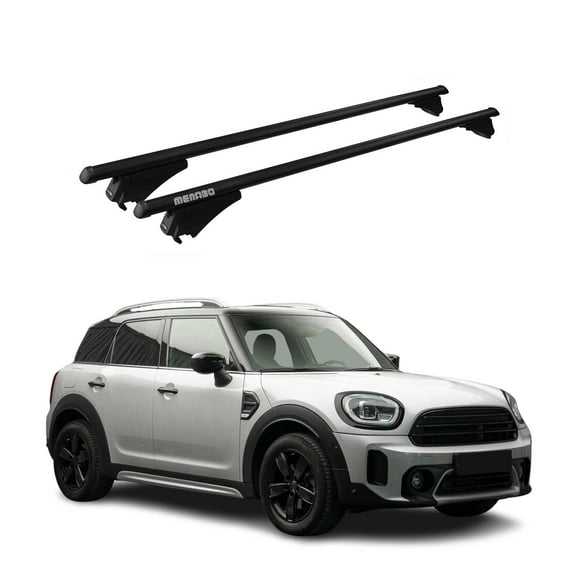 OMAC Top Roof Racks Cross Bars for Mini Countryman F60 2017-2024 Black Aluminium 2 Pcs Anti-Theft for Travel Kayak Canoe Surf Ski Snowboard Camping
