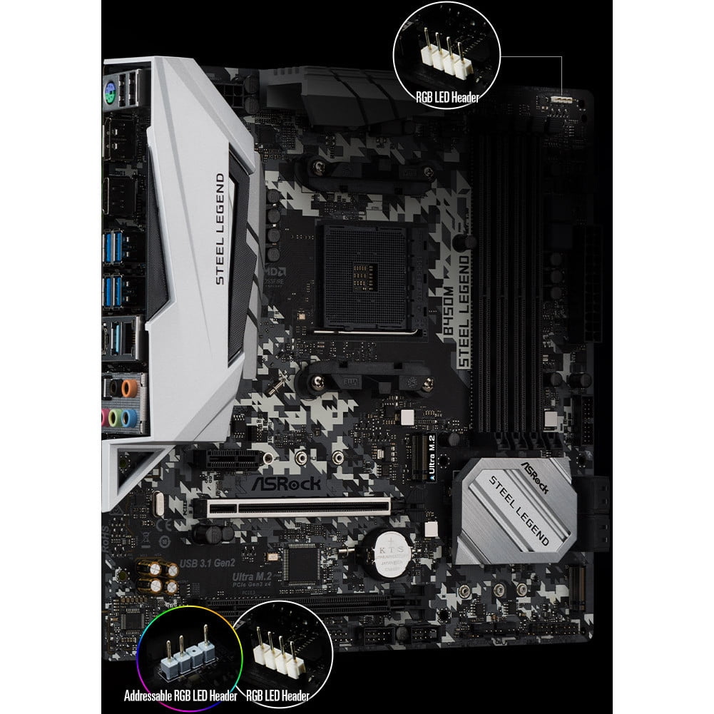 ASRock B450M Steel Legend Micro ATX AMD Motherboard with AM4 AMD