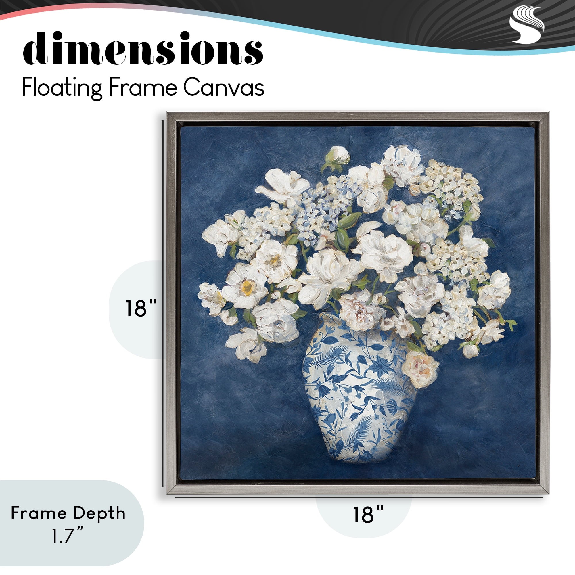 Stupell Industries Classic Blue Chinoiserie Vase Gray Framed Floater Canvas Wall Art, design by Charlene Olson