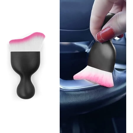 Car Interior Detailing Brush, Multi-Function Car Cleaning Dust Curved Arc Brush, Soft Details Car Cleaning Tools, Car/Dashboard Dust Tools (Pink)