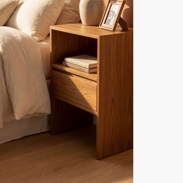 Buró Minimalista Contemporáneo con Cajón y Acabado Tacto Madera para Recámara - LEMICH