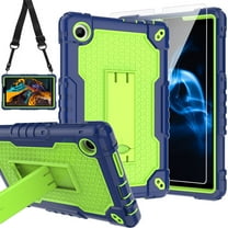FIEWESEY for TCL Tab 8 LE 9137W Tablet Case,Shoulder Strap Soft Silicone&Hard Back Shockproof Kids Friendly Case for TCL Tab 8 LE 9137W/TCL Tab 8 WiFi 9132X Screen Protector (Navy/Green,1 Pcs)
