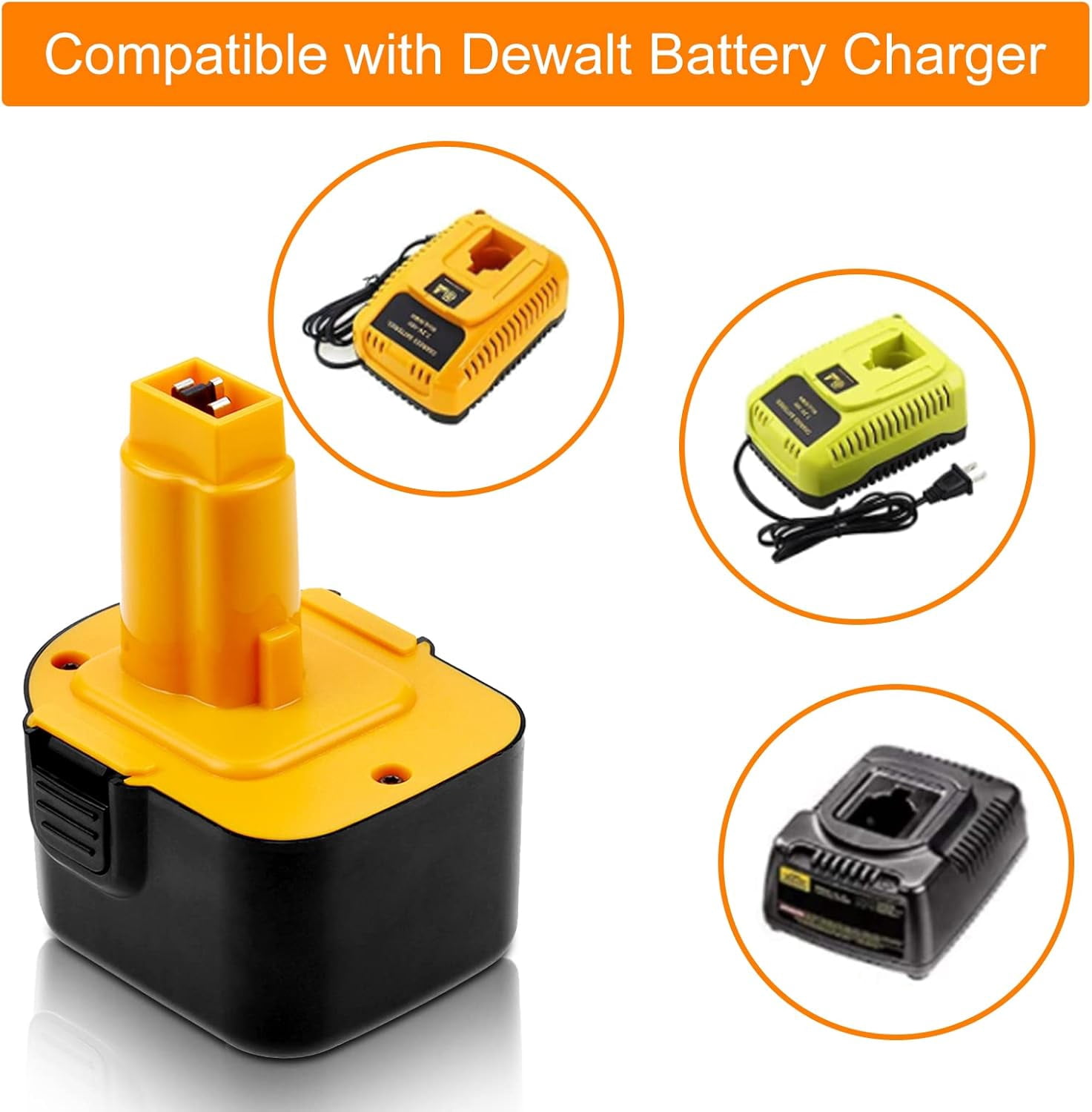 2Pack 12V 3.6Ah Ni-Mh Battery Replace for Dewalt DW9071 DW9072 DC9071 DE9037 DE9071 DE9072 DE9074 DE9075