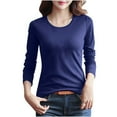 thumbnail image 2 of Women's Tops Long Sleeve Under $10 Free Shipping Fashionable Solid Color T-shirt Round Neck Top/shirt, 2 of 4