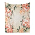 thumbnail image 1 of Floral Soft Flannel Fleece Blanket, Blooming Hydrangea Flowers Leaves Bouquet Vintage Style Spring Nature Print, Cozy Plush for Indoor and Outdoor Use, 60" x 80", Salmon Reseda Green, by Ambesonne, 1 of 6