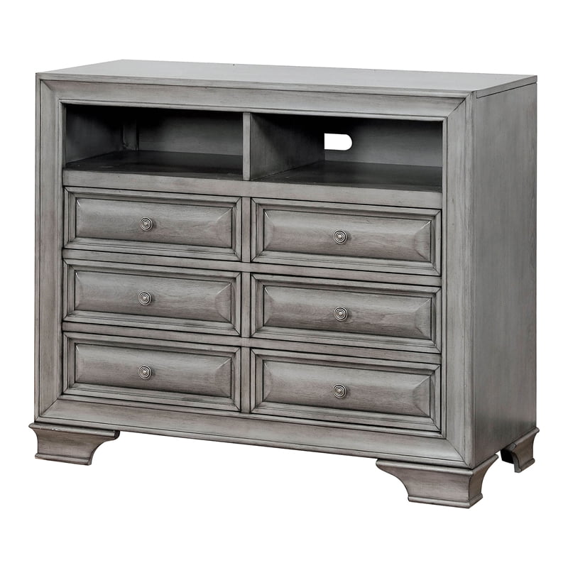 Furniture of America Bradford Solid Wood 6Drawer TV Stand in Gray