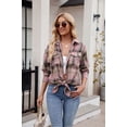 thumbnail image 2 of XCHQRTI Plaid Pocket Shirt for Women Lapel Button Down Blouse Casual Long Sleeve Tops, 2 of 6