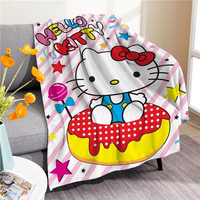 Nuevo Manta de felpa de gato KT Sanrio, colcha suave con dibujos animados para niños, dormitorio de estudiantes, manta para siesta, Sábana bonita, ligera y cómoda