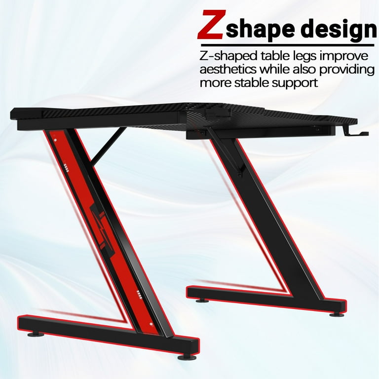 Homall 32'' Z-Shaped Gaming Desk, Carbon Fiber, Cup Holder