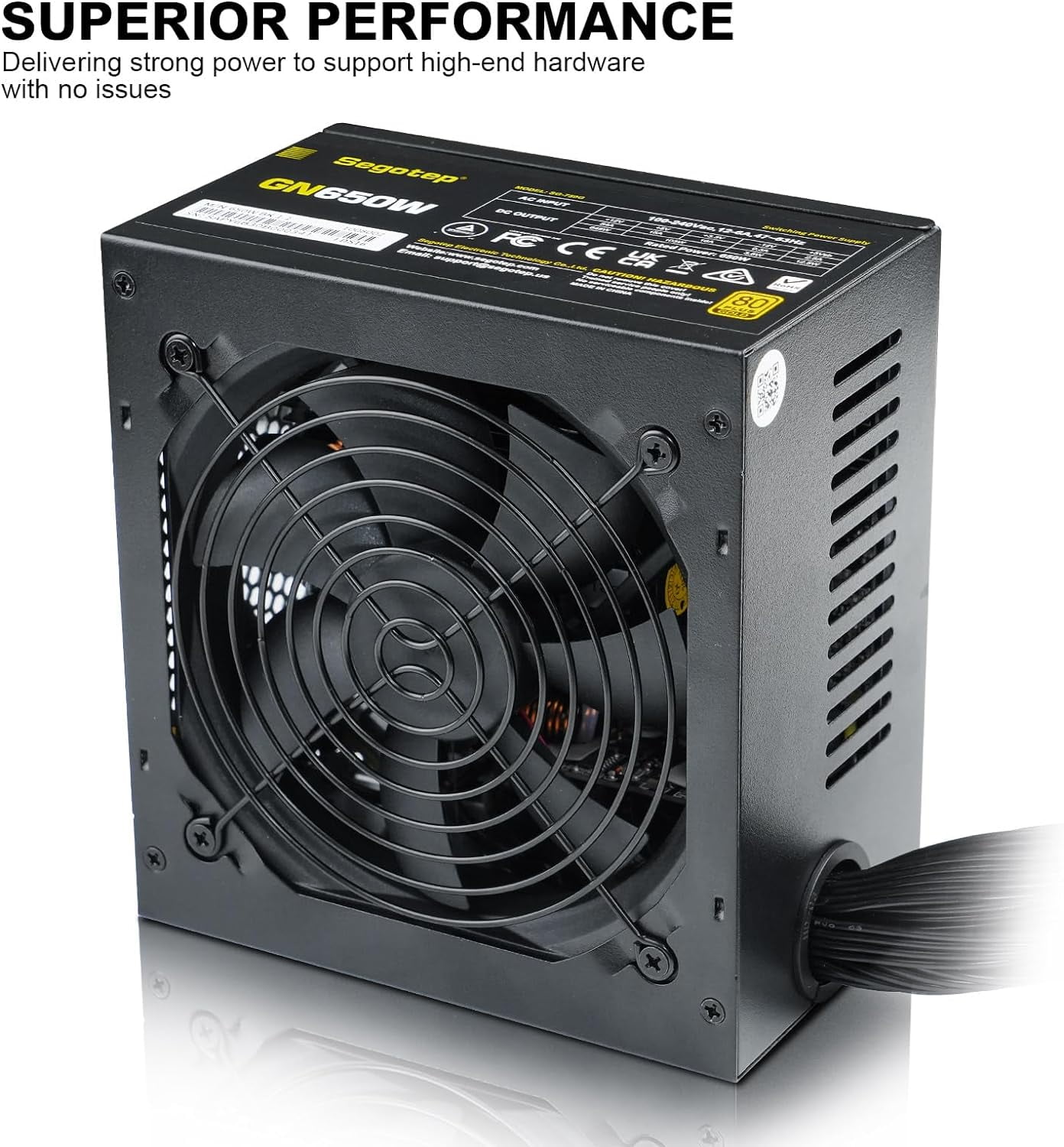Segotep 650W 80 Plus Gold Certified Non-Modular ATX Power Supply with 6+2 Pin Connectors PFC Protection and RoHS Compliance, 120mm Silent Fan Gaming PSU GN-650 Black