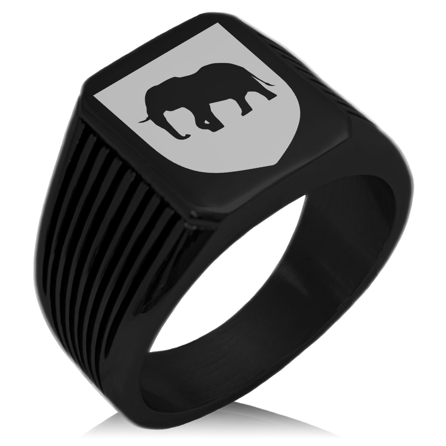 Stainless Steel Elephant Strength Coat of Arms Shield Needle Stripe ...