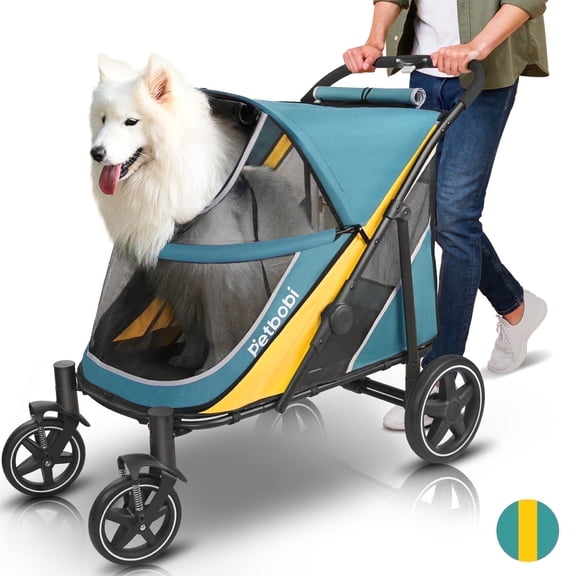 Petbobi Dog Stroller for Medium Dogs Dual Entry with Brake & Air Mesh for Large Senior Pets up to 80 lbs, Green