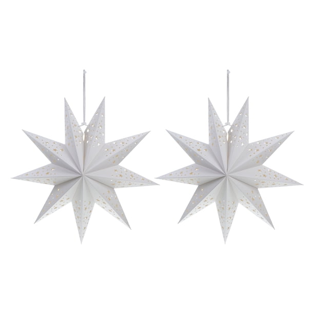 2 unidades de farolillos de papel calados de 45 cm con forma de estrella para colgar del techo, decoración para fiestas y festivales (blanco)