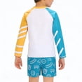 thumbnail image 4 of Boys Swimsuits Set UPF 50+, 3 Piece Rash Guard Set with Swim Trunks Cap, Long Sleeve Sun Protection Swimwear, Kids Striped Bathing Suit for Swim Lessons Pool Beach, 4 of 9