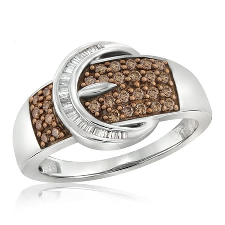 - Sterling Silver 1/2ct TDW Champagne and White Diamond Buckle Ring - Brown