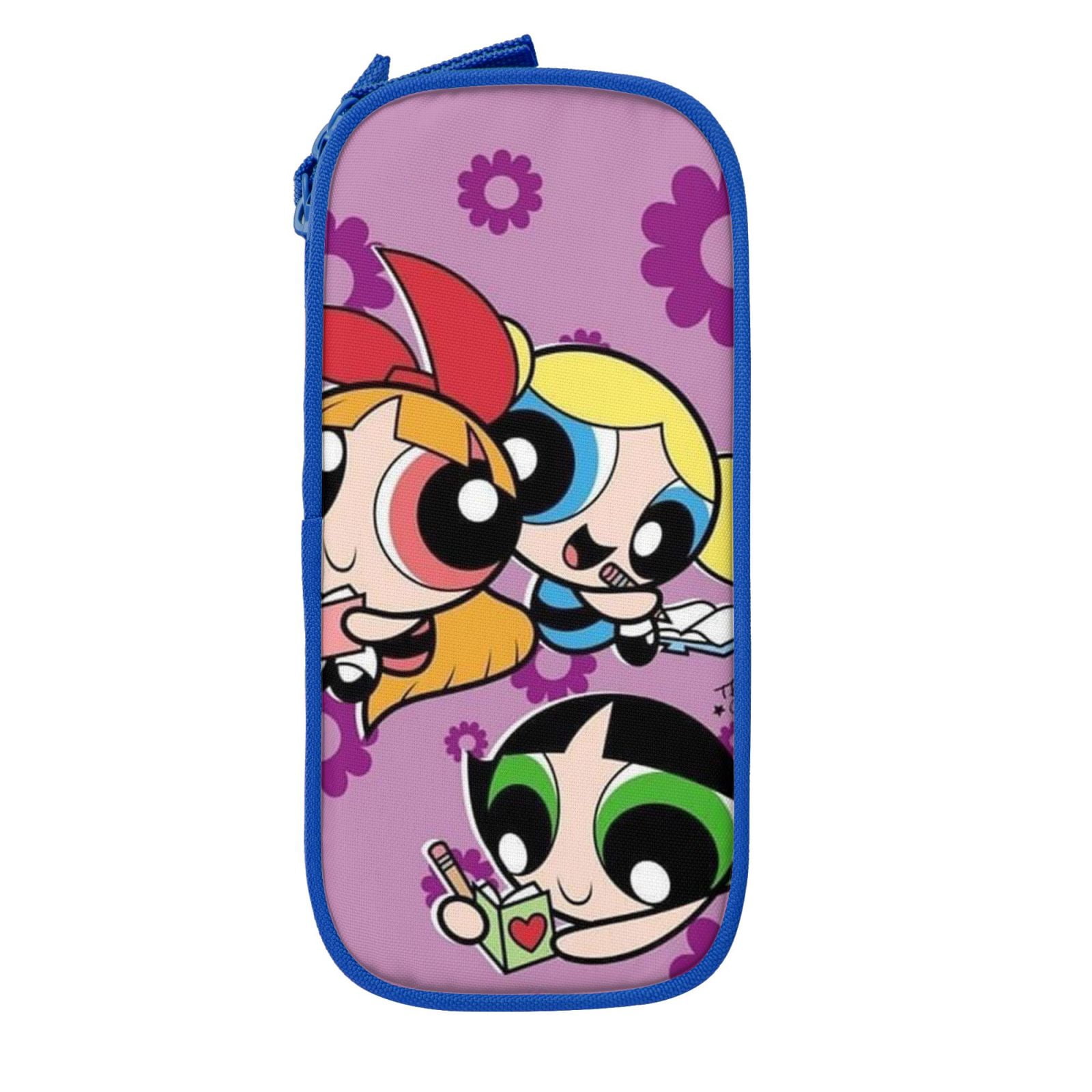 The Powerpuff Gi-rls Pencil Case Large Capacity Pencil Pouch Penbag Office Stationery Organizer Travel Makeup Bag Blue