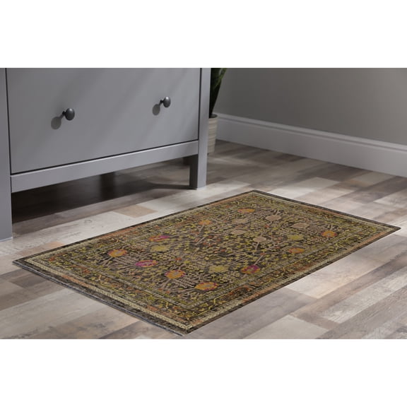Contemporary Home Living 2' x 3' Botanical Vine Rectangular Area Throw Rug - Black and Green