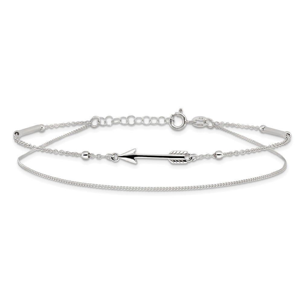 Auriga Fine Jewelry 925 Sterling Silver 2-Strand Arrow and Bar Anklet 9inch for Women