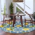 thumbnail image 3 of Lemon with Round Rugs for Living Room 6ft Leaves Floral Pattern Blue Non Slip Circle Rug Washable Low-Profile Indoor Carpet for Bedroom, Dining Room, Bathroom, 3 of 9