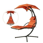 Cloud Mountain Patio Hanging Chaise Lounge Chair in Orange